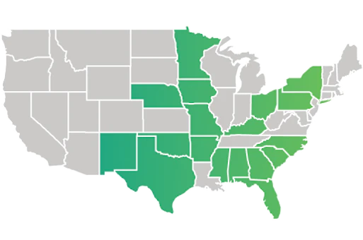 Map showing where business internet fiber services are available